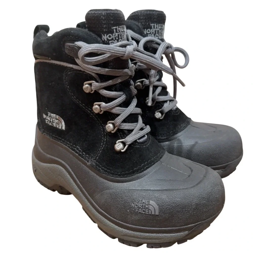 North Face Chilkats Boys Winter Boots Black Waterproof 200g Insulation Size 13